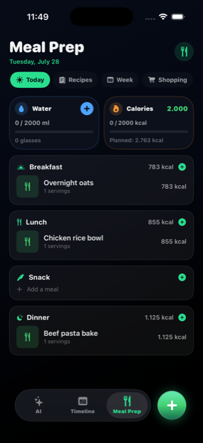 Meal Prep con calorie e pasti della settimana